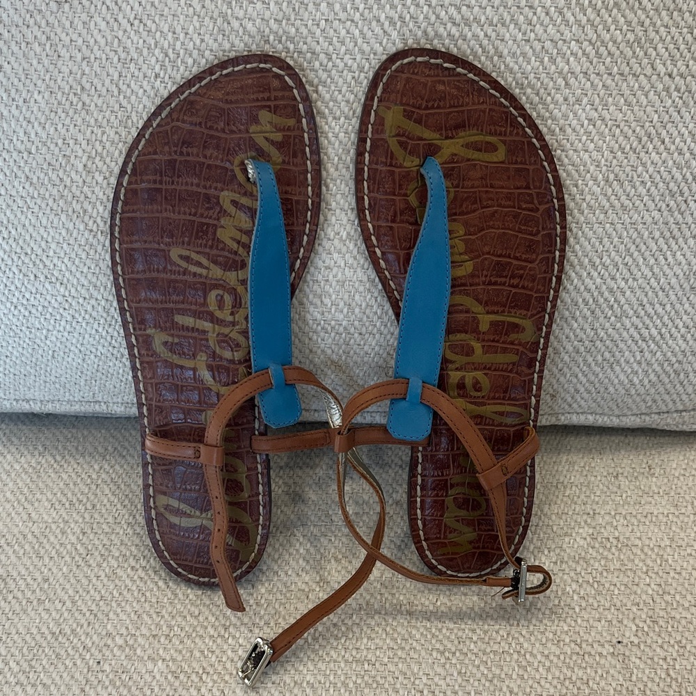 Sam Edelman Blue and Tan Sandals, Size 6, NWOT